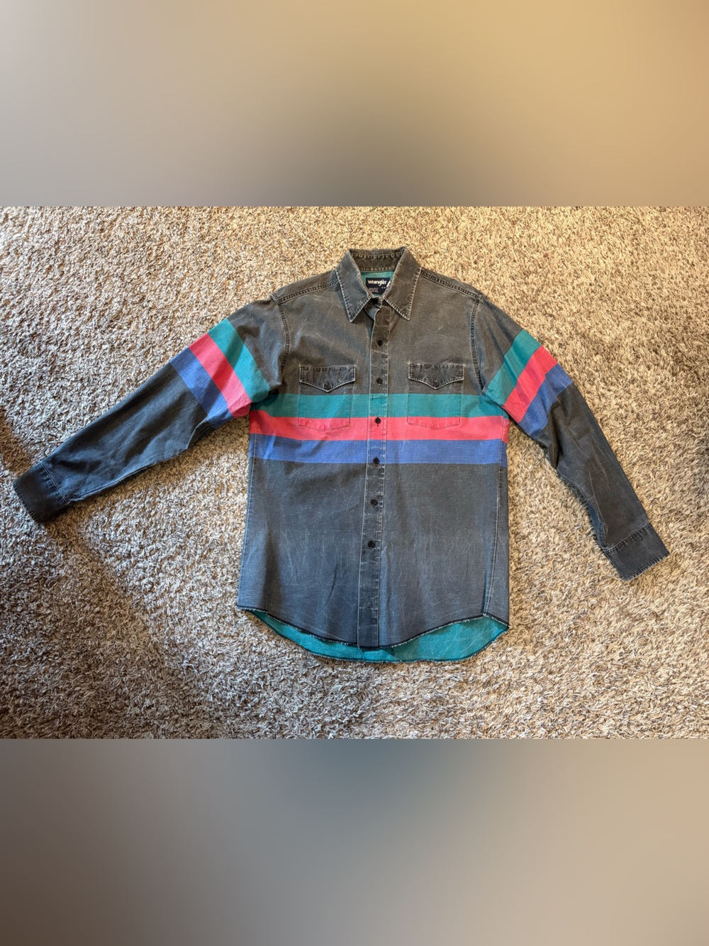 Striped Wrangler Brushpopper Shirt with Green, Red & Blue Bands